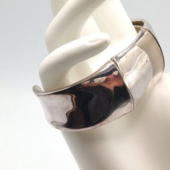 Monet Wide Reflective Silver Tone Cuff Bracelet, 6 Inches - Picture 6 of 10